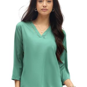 SheWill Printed Top with Contrast Tipping – Stylish Ethnic & Western Tops for Women – Summer Travel Wear, Trendy Tops for Jeans, Lightweight & Comfortable Casual Wear