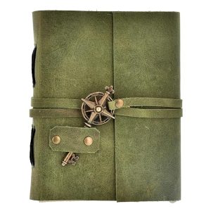 Premium Leather Diary With Metal Key Closure And 100% Recycled Handmade Paper (Green)